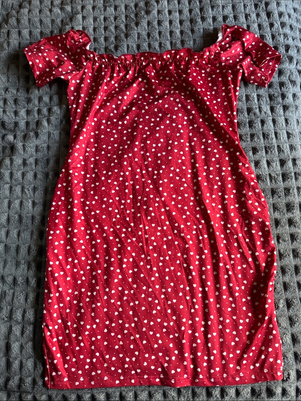 2/$20 NWOT Large Red Off-Shoulder Heart Polka Dot Print Mini Dress Stretch
